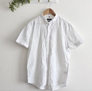 MCNEAL Linen Cotton White Short Sleeve Shirt Mens L Tailored Minimalist